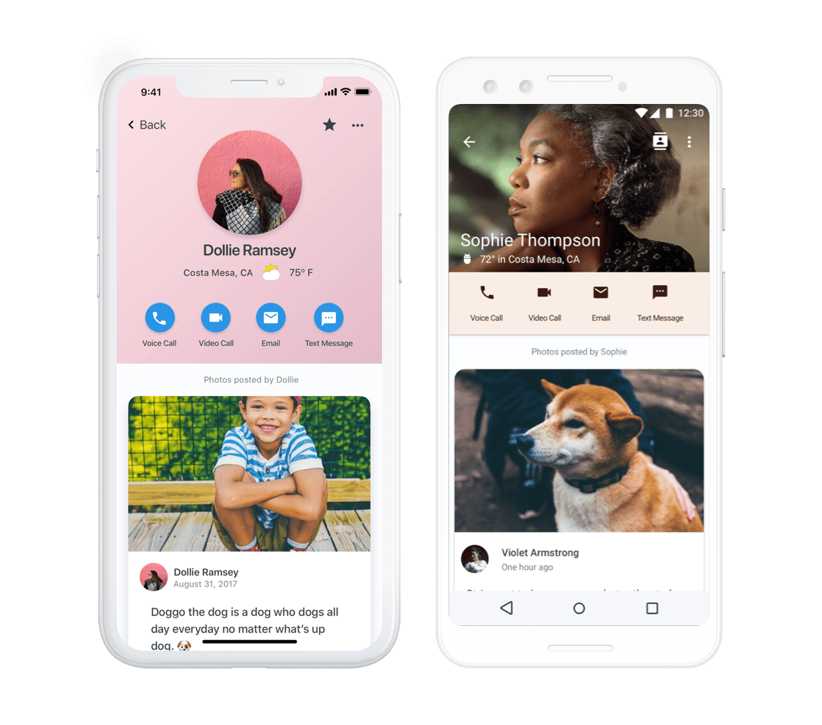 GrandPad app contacts section with weather feature