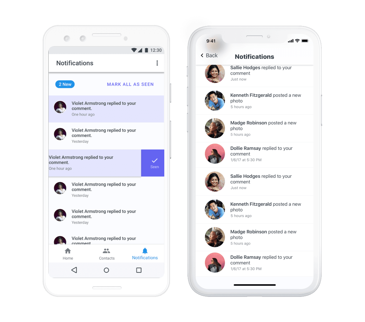 GrandPad app notification center interface